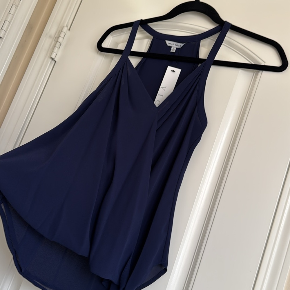 NWT Naked Zebra Elegant Navy Blue Top Size S - Picture 6 of 12